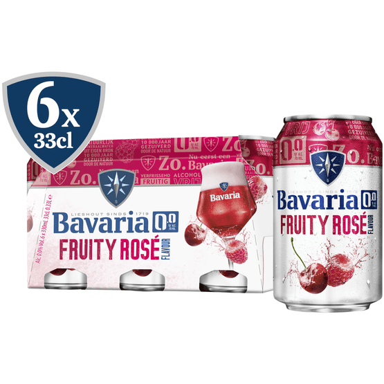 Foto van Bavaria Fruity rose bier alcoholvrij 6x33cl op witte achtergrond
