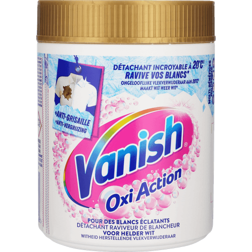 Foto van Vanish Oxi Action Whitening Booster Poeder Vlekverwijderaar Voor Witte Was op witte achtergrond