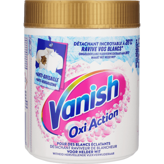 Foto van Vanish Oxi Action Whitening Booster Poeder Vlekverwijderaar Voor Witte Was op witte achtergrond