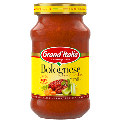Foto van Grand'Italia Pastasaus bolognese op witte achtergrond