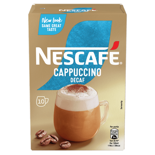 Foto van Nescafé Oploskoffie cappucino cafeïnevrij op witte achtergrond