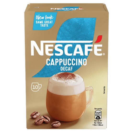 Foto van Nescafé Oploskoffie cappucino cafeïnevrij op witte achtergrond