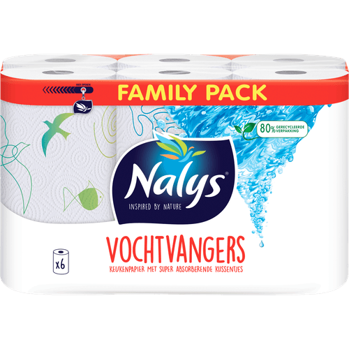 Foto van Nalys Keukenpapier 6 rollen vochtvangers op witte achtergrond