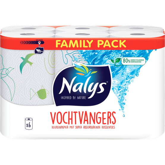Foto van Nalys Keukenpapier 6 rollen vochtvangers op witte achtergrond