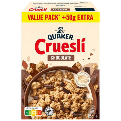 Foto van Quaker Cruesli chocolade op witte achtergrond