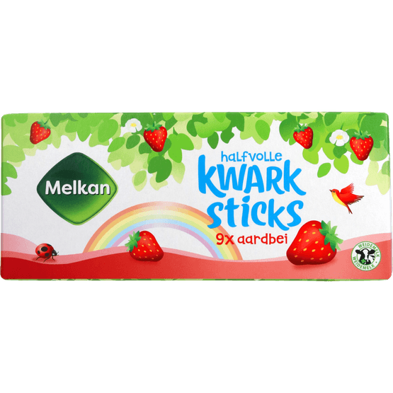 Foto van Melkan Kwarksticks aardbei op witte achtergrond
