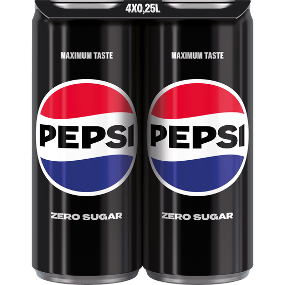 Foto van Pepsi Zero 4x25 cl op witte achtergrond