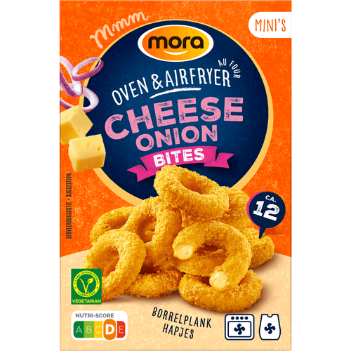 Foto van Mora Oven & airfryer cheese onion bites op witte achtergrond