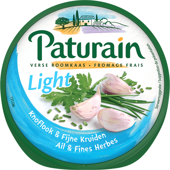 Foto van Paturain Knoflook en fijne kruiden light op witte achtergrond