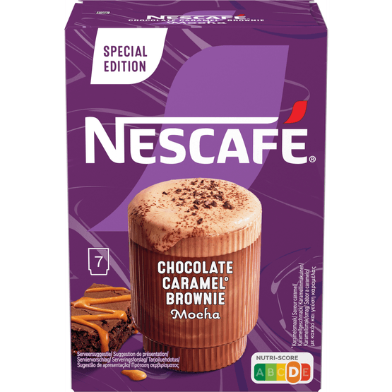 Foto van Nescafé Oploskoffie chocolate caram. brownie mocha op witte achtergrond