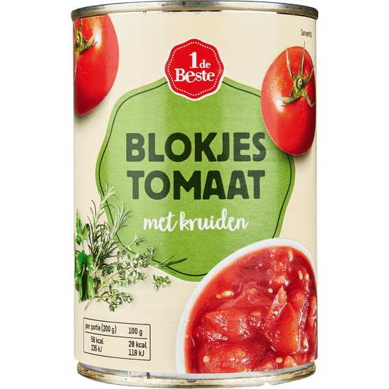 Foto van 1 de Beste Tomatenblokjes kruiden op witte achtergrond
