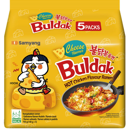 Foto van Samyang Hot chicken ramen cheese 5st op witte achtergrond