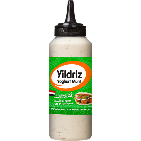Foto van Yildriz Yoghurtsaus met munt op witte achtergrond