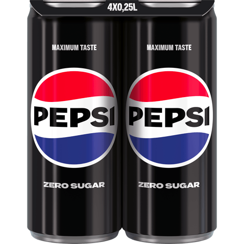 Foto van Pepsi Zero 4x25 cl op witte achtergrond