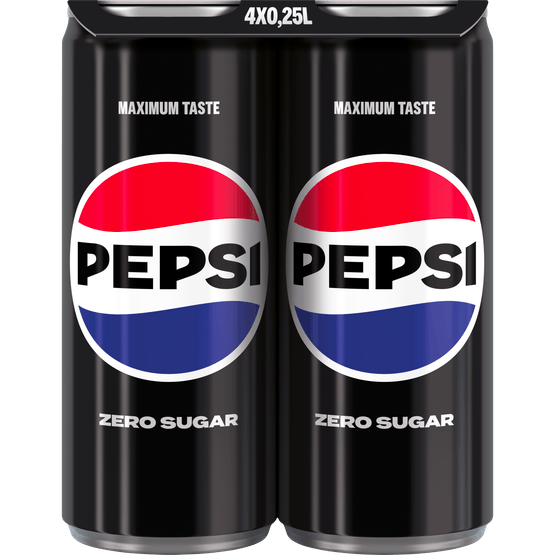 Foto van Pepsi Zero 4x25 cl op witte achtergrond