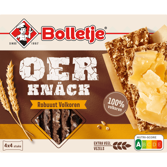 Foto van Bolletje Oerknack robuust volkoren op witte achtergrond