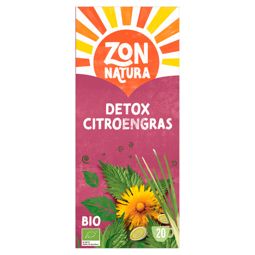 Foto van Zonnatura Biologische kruidenthee detox citroengras op witte achtergrond