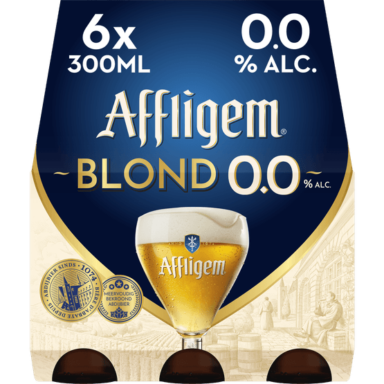 Foto van Affligem Blond 0.0% op witte achtergrond