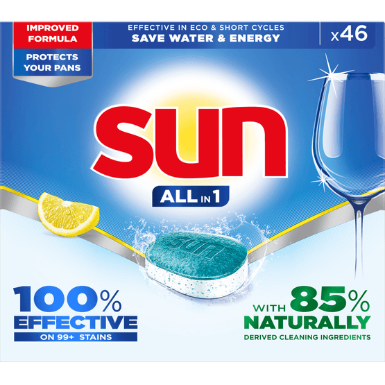 Foto van Sun Vaatwastabletten lemon op witte achtergrond