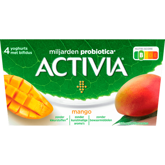 Foto van Activia Yoghurt mango 4 st. op witte achtergrond