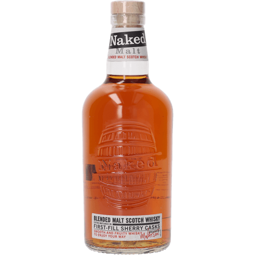 Foto van The Naked Blended Malt whisky the naked blended op witte achtergrond