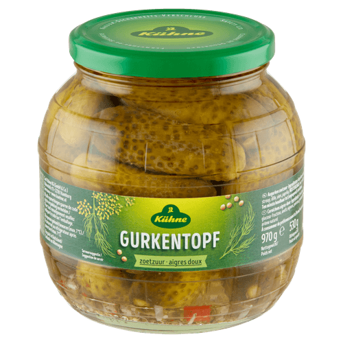 Foto van Kühne Gurkentopf zoetzuur op witte achtergrond