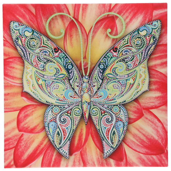 Foto van Diamond painting on canvas op witte achtergrond