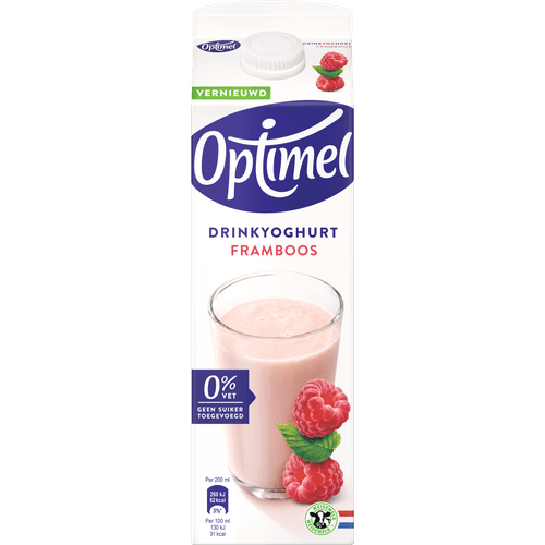 Foto van Optimel Drink framboos 0% vet op witte achtergrond