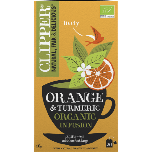 Foto van Clipper Kruidenthee orange-turmeric kop 20 zakjes op witte achtergrond
