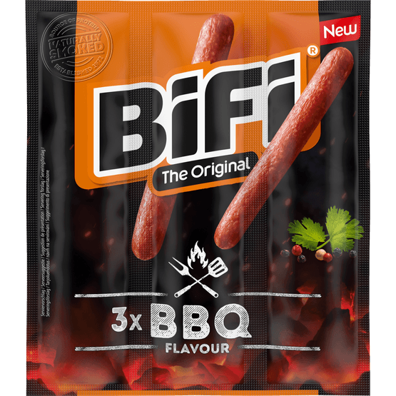 Foto van Bifi Bbq 3 st. op witte achtergrond