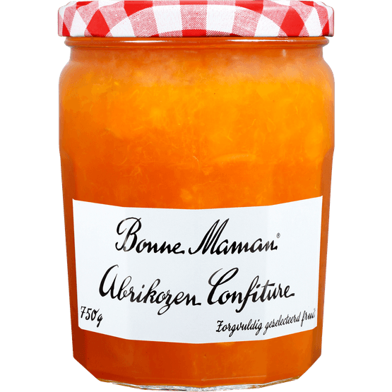 Foto van Bonne Maman Confiture abrikozen op witte achtergrond