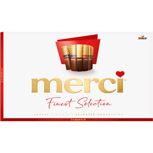 Foto van Merci Finest Selection diverse chocolaatjes op witte achtergrond