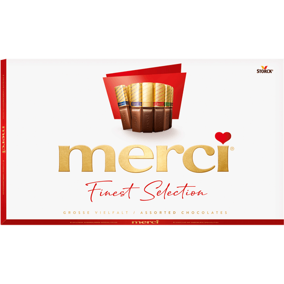 Foto van Merci Finest Selection diverse chocolaatjes op witte achtergrond