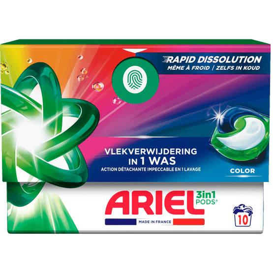 Foto van Ariel Vloeibaar wasmiddel pods 3-in-1 color op witte achtergrond