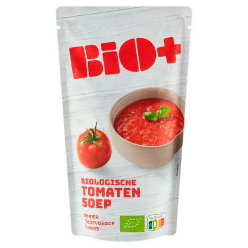 Foto van Bio+ Soep in zak tomaat op witte achtergrond