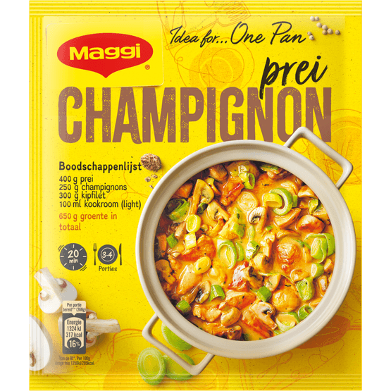 Foto van Maggi Hollands pannetje champignonsaus op witte achtergrond