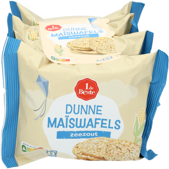 Foto van 1 de Beste Dunne maiswafels zeezout 4x25gr op witte achtergrond