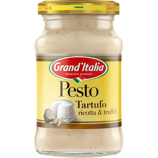 Foto van Grand'Italia Pesto truffel en ricotta op witte achtergrond