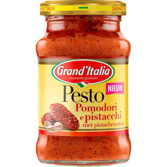 Foto van Grand'Italia Pesto tomaat en pistache op witte achtergrond