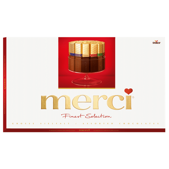 Foto van Merci Finest Selection diverse chocolaatjes op witte achtergrond