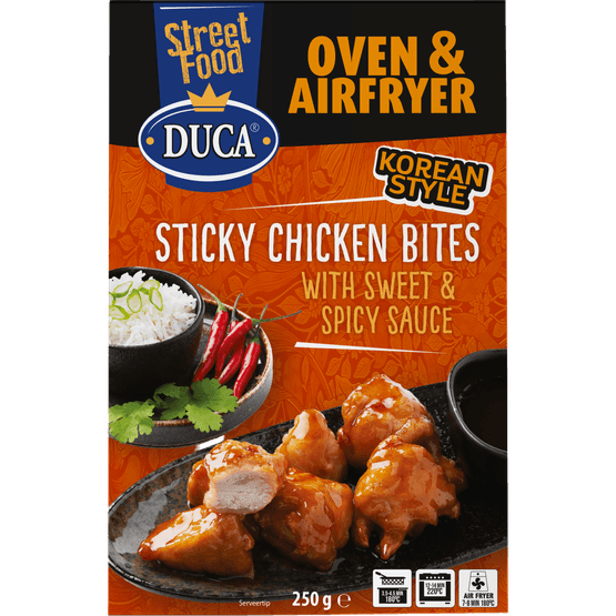 Foto van Duca Sticky chicken bites sweet&spicy 12 st. op witte achtergrond