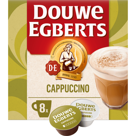 Foto van Douwe Egberts Dolce Gusto cappuccino 8 kopjes op witte achtergrond