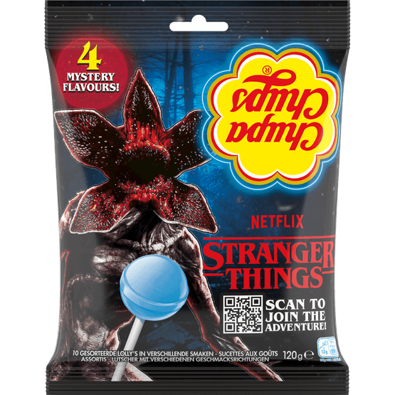 Foto van Chupa Chups Stranger things op witte achtergrond