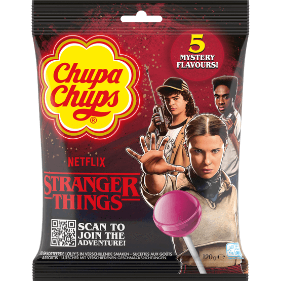 Foto van Chupa Chups Stranger things op witte achtergrond