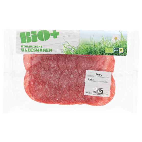 Foto van Bio+ Salami op witte achtergrond