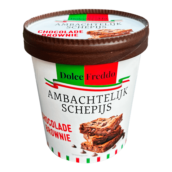 Foto van Dolce Freddo Brownie ijs op witte achtergrond