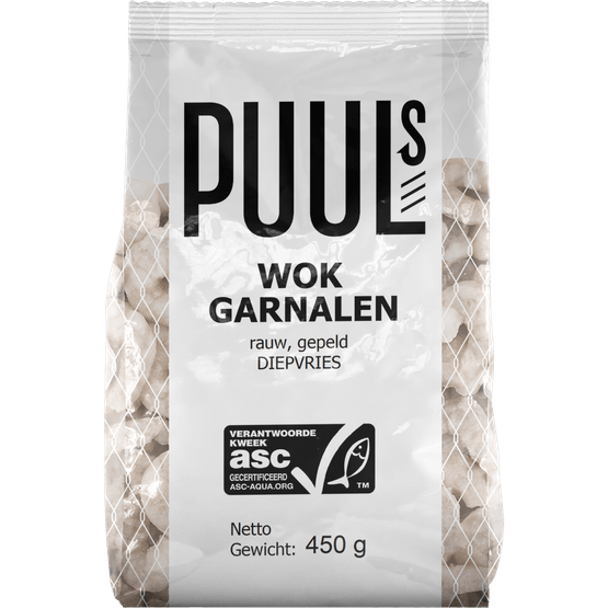 Foto van Klaas Puul Wok garnalen naturel op witte achtergrond