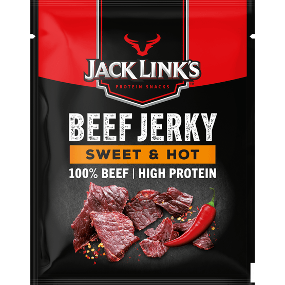 Foto van Jack Link's Beef jerky sweet and hot op witte achtergrond