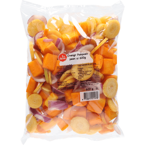 Foto van 1 de Beste Ovengroente pompoen peen ui op witte achtergrond