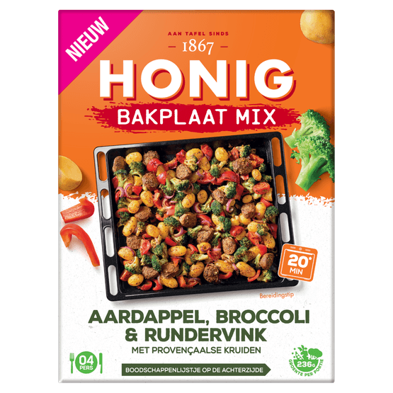 Foto van Honig Bakplaat mix prov.broccoli&rundervink op witte achtergrond